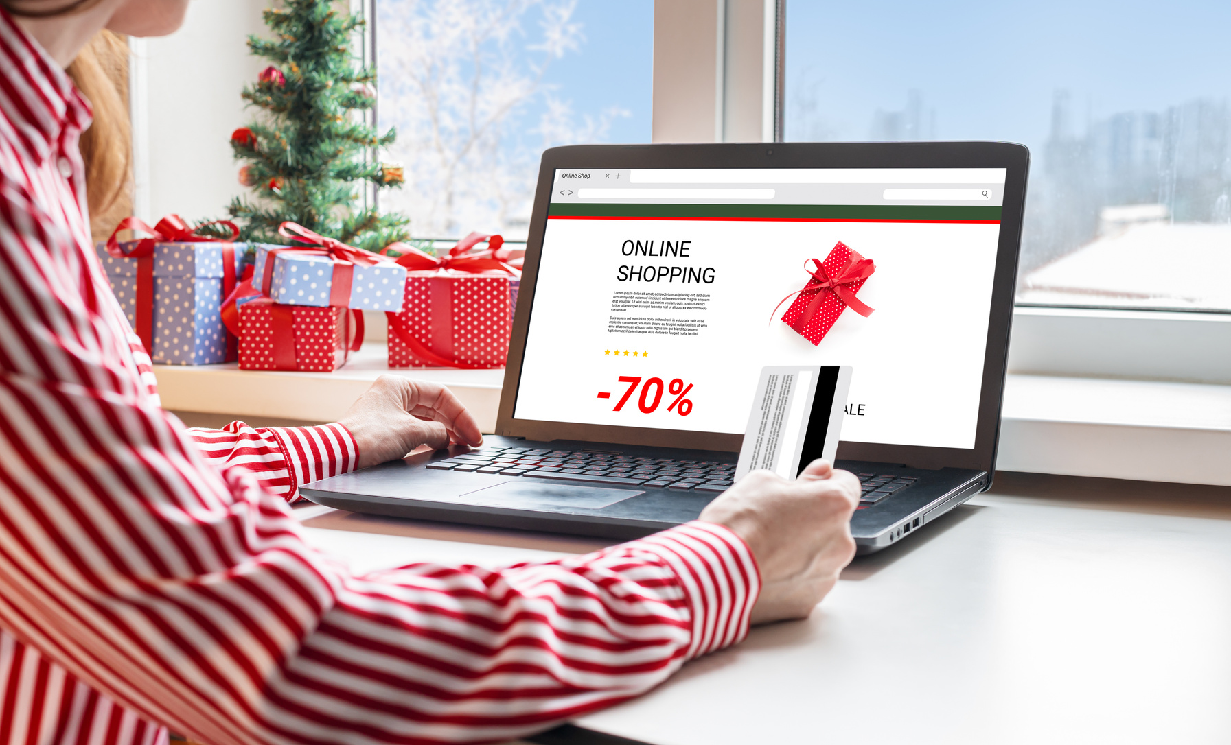 Christmas online shopping. Christmas online sale. Winter holiday sales. Christmas mock up.